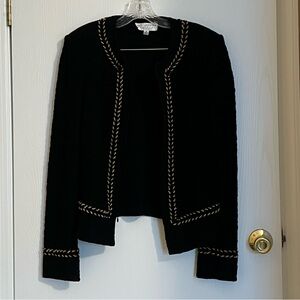 St John vintage black gold chain work front zip jacket sz 12    Flawless